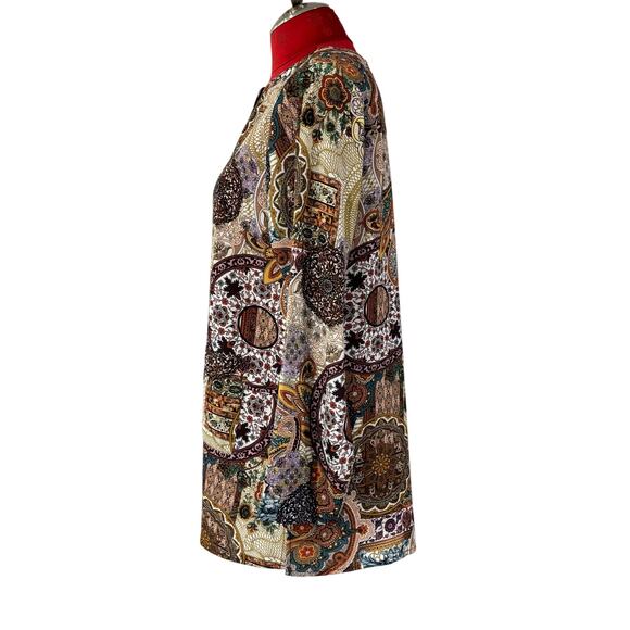 Joan Rivers sz S blouse tunic top paisley print brown gold beige button front - Picture 5 of 9